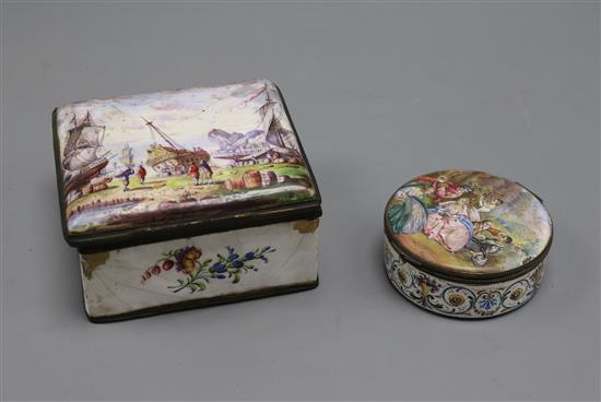 Two 18th century enamel boxes longest 11cm
